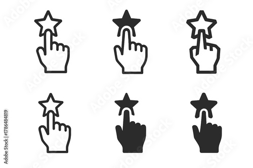 Recommendation Engine Logos. Recommendation engines. Set Logo of Recommendation engines: hand selecting a star or option. Icon set. harmonious logo variations