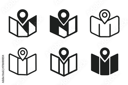 Educational Trip Logos. Educational field trips and excursions. Set Logo of Educational field trips and excursions: open map with location pin. Icon set.