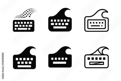 Tech Logo Variations. Tech blog on laptop screen. Set Logo of Tech blog on laptop screen: keyboard with digital wave. Icon set. harmonious logo variations of