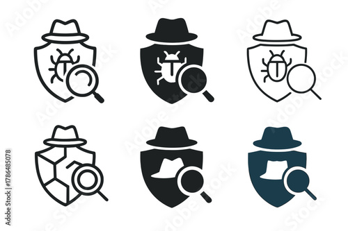 Ethical Hacking Icons. Ethical hacking for business security. Icon set. Set Logo of Ethical hacking for business security: vulnerability scanner. harmonious