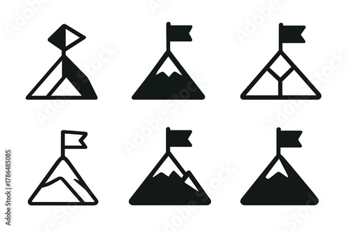 Career Path Icons. Creating an effective career development plan. Icon set. Set Logo of creating an effective career development plan: mountain peak with