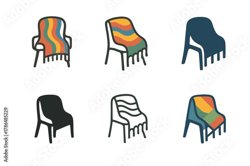 Colorful Garden Accents. Adding colorful outdoor cushions and throws to a garden seating area. Set Logo of throw on chair: blanket draped over patio chair.