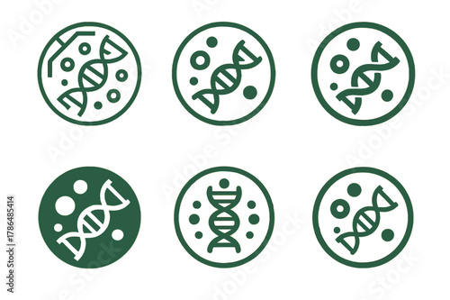 Genetic Modification Logos. Genetic modification. Set Logo of genetic modification: Petri dish with modified cell. Icon set. harmonious logo variations of the