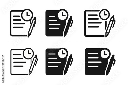 Productivity Planning Logos. Planning a productive day with specific time slots for tasks. Set Logo of Planning a productive day with specific time slots for