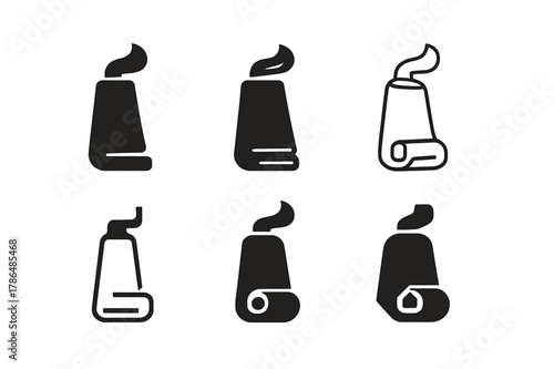 Harmonious Toothpaste Logos. Toothpaste tube. Set Logo of Toothpaste tube: tube rolling from bottom. Icon set. harmonious logo variations of the same