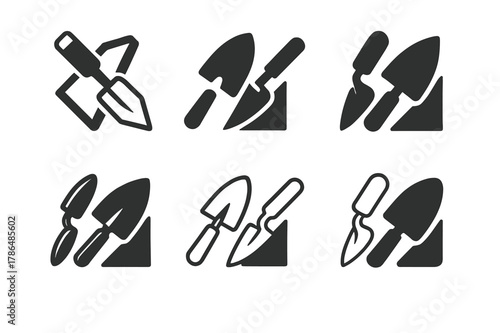 Gardening Tool Logos. Sharpening gardening tools. Icon set. Set Logo of sharpening gardening tools: blade and angle guide. harmonious logo variations of the