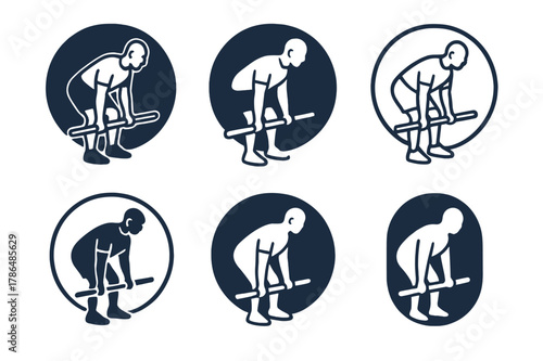 Fitness Form Logos. Fitness coach demonstrating proper form for exercises like deadlifts. Set Logo of fitness coach demonstrating proper form for exercises