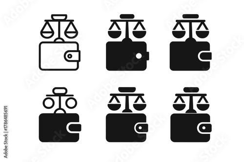 Budgeting Logo Variations. Paying off debts and credit obligations. Set Logo of budgeting discipline: wallet with balanced coins. Icon set. harmonious logo