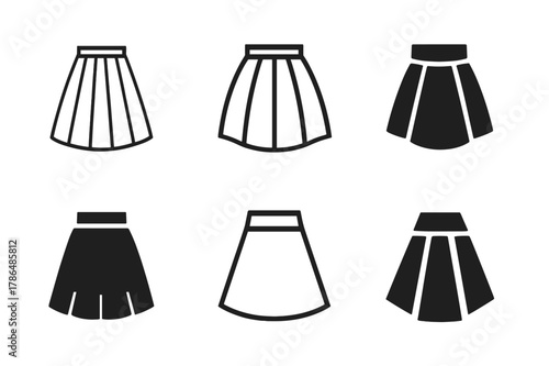 Fashion Logo Variations. Fashion-forward looks. Icon set. Set Logo of Fashion-forward looks: pleated midi skirt. harmonious logo variations of the same