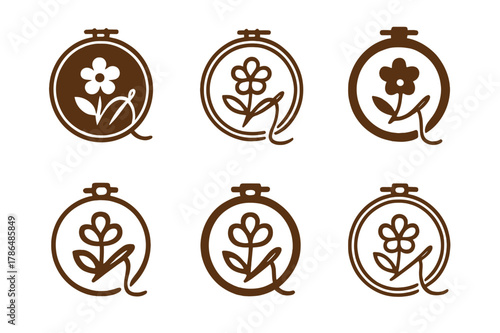 Traditional Relaxation Icons. Traditional forms of relaxation like knitting or sewing. Set Logo of Traditional forms of relaxation like knitting or sewing: