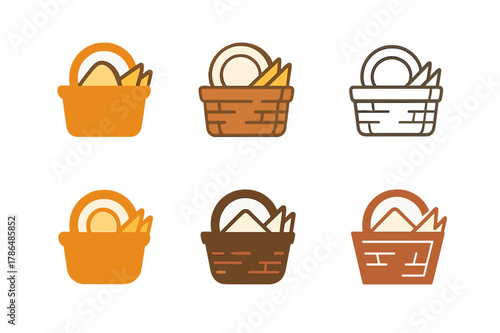 Family BBQ Logos. A family enjoying a BBQ in the backyard, with grilled meats and vegetables. Set Logo of A family enjoying a BBQ in the backyard, with grilled