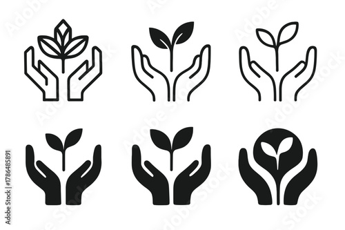 Hands Holding Sapling. Nurturing relationships and emotional connections. Set Logo of nurturing relationships and emotional connections: hands holding sapling.