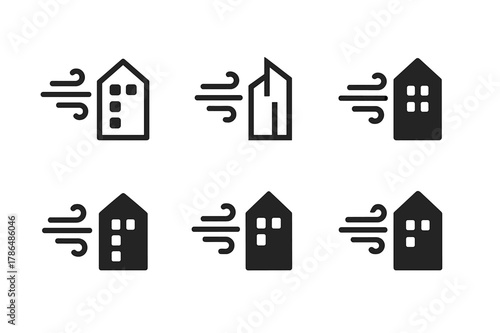 Structural Load Diagram Logos. Structural load diagram. Icon set. Set Logo of Structural load diagram: wind load pressure on building facade. harmonious logo