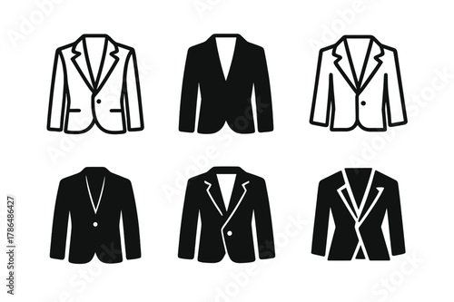 Fashion Logo Variations. Fashion-forward looks. Icon set. Set Logo of Fashion-forward looks: tailored blazer. harmonious logo variations of the same emblematic