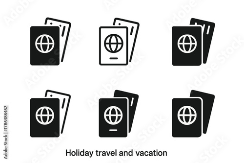Holiday Travel Logos. Holiday travel and vacation. Set Logo of Holiday travel and vacation: passport and boarding pass. Icon set. harmonious logo variations of