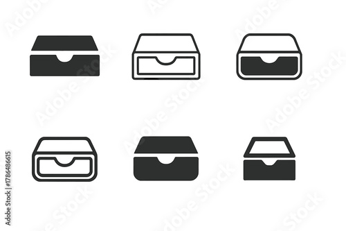 Custom Storage Icons. Customizable home storage solutions. Icon set. Set Logo of customizable home storage solutions: under-bed storage drawer. harmonious logo