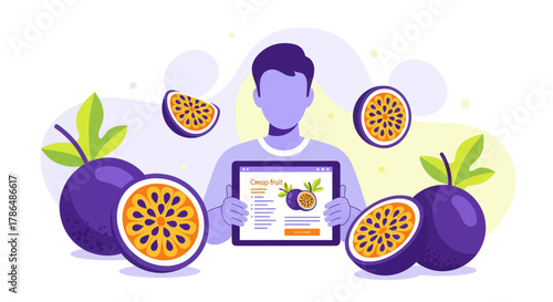 Illustration Of A Man Looking At Passion Fruit Health And Nutrition Information