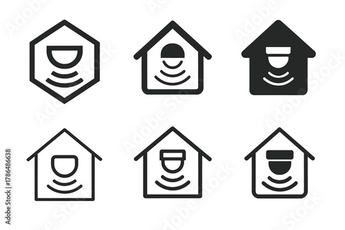 Home Safety Icons. Home safety and security. Icon set. Set Logo of home safety and security: motion sensor. harmonious logo variations of the same emblematic