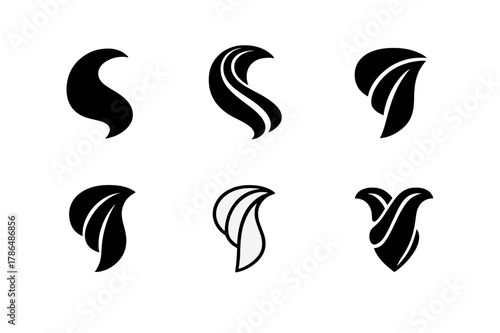 Harmonious Runway Logos. Runway shows. Set Logo of Runway shows: draped fabric swirl. Icon set. harmonious logo variations of the same emblematic concept, each