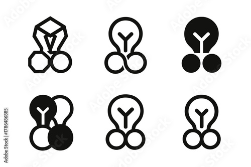 Brand Collaboration Logos. Brand collaboration. Set Logo of brand collaboration: shared light bulb. Icon set. harmonious logo variations of the same emblematic