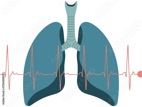 An illustration of lungs with a heartbeat line representing life and health.