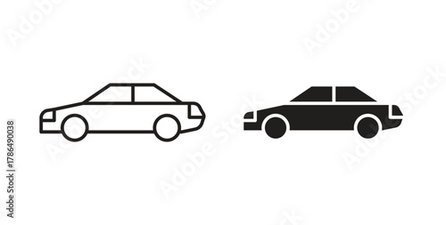 Car side view icon with line and silhouette versions.