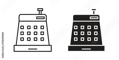 Cash register icon with line and silhouette versions.