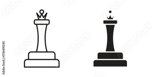 Chess queen icon with line and silhouette versions.