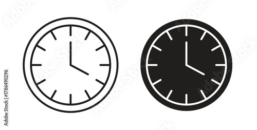 Clock icon with line and silhouette versions.
