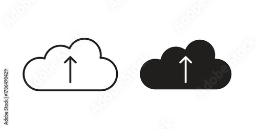 Cloud upload icon with line and silhouette versions.