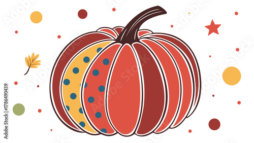 colorful striped pumpkin illustration autumn fall harvest festive decoration polka dots modern graphic design seasonal art illustration design.