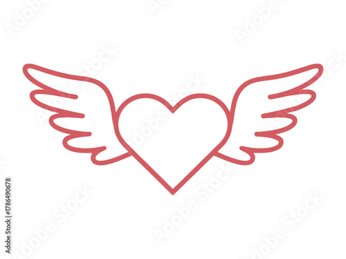 A simple line drawing of a heart with wings, symbolizing love and freedom.