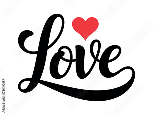 The word 'Love' is written in elegant black script with a red heart above the letter 'o'.