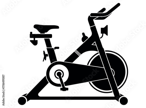 A black silhouette of a stationary exercise bicycle is depicted in profile.