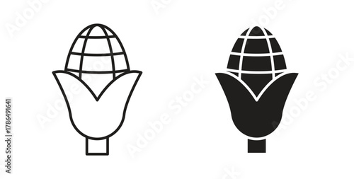 Corn icon with line and silhouette versions.