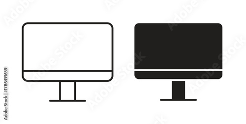 Computer screen icon with line and silhouette versions.