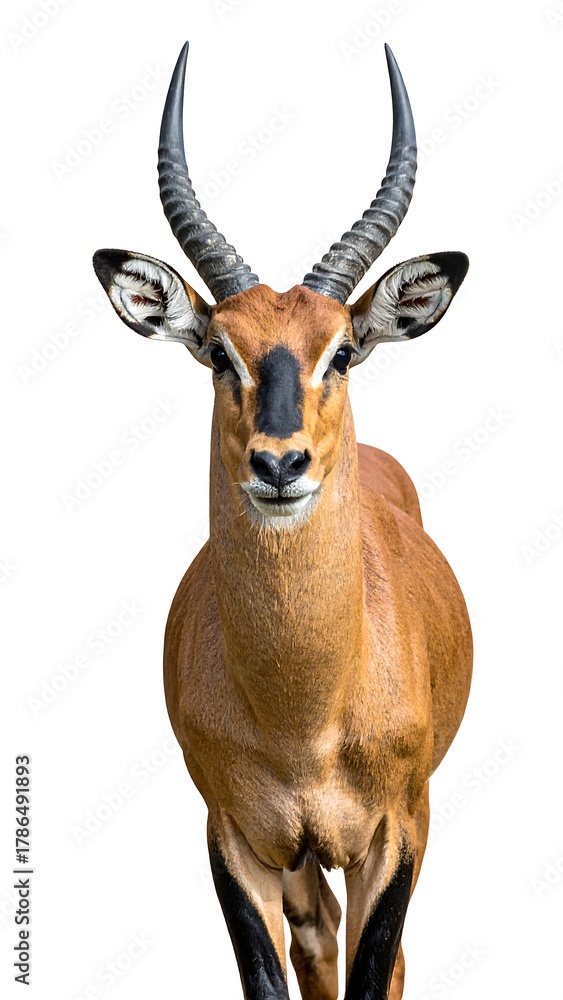 Naklejka premium A head-on, studio-style shot of a graceful, horned antelope, isolated on white