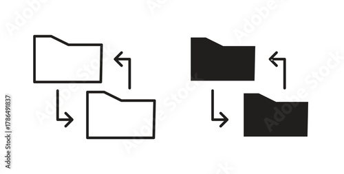 Data transfer icon with line and silhouette versions.
