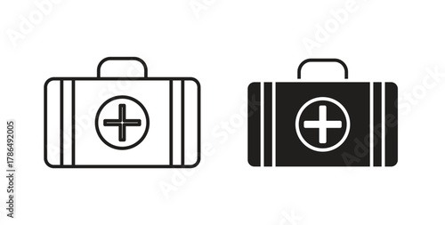 Doctor bag icon with line and silhouette versions.