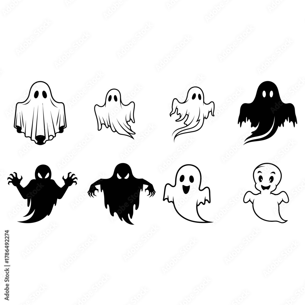 Fototapeta premium Spooky Halloween Ghosts Collection - Vector Illustrations for Festive Designs.