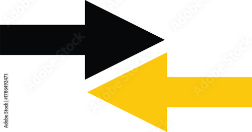 Two arrows pointing in opposite directions, one black and one yellow, representing opposition, contrast, or a change in direction