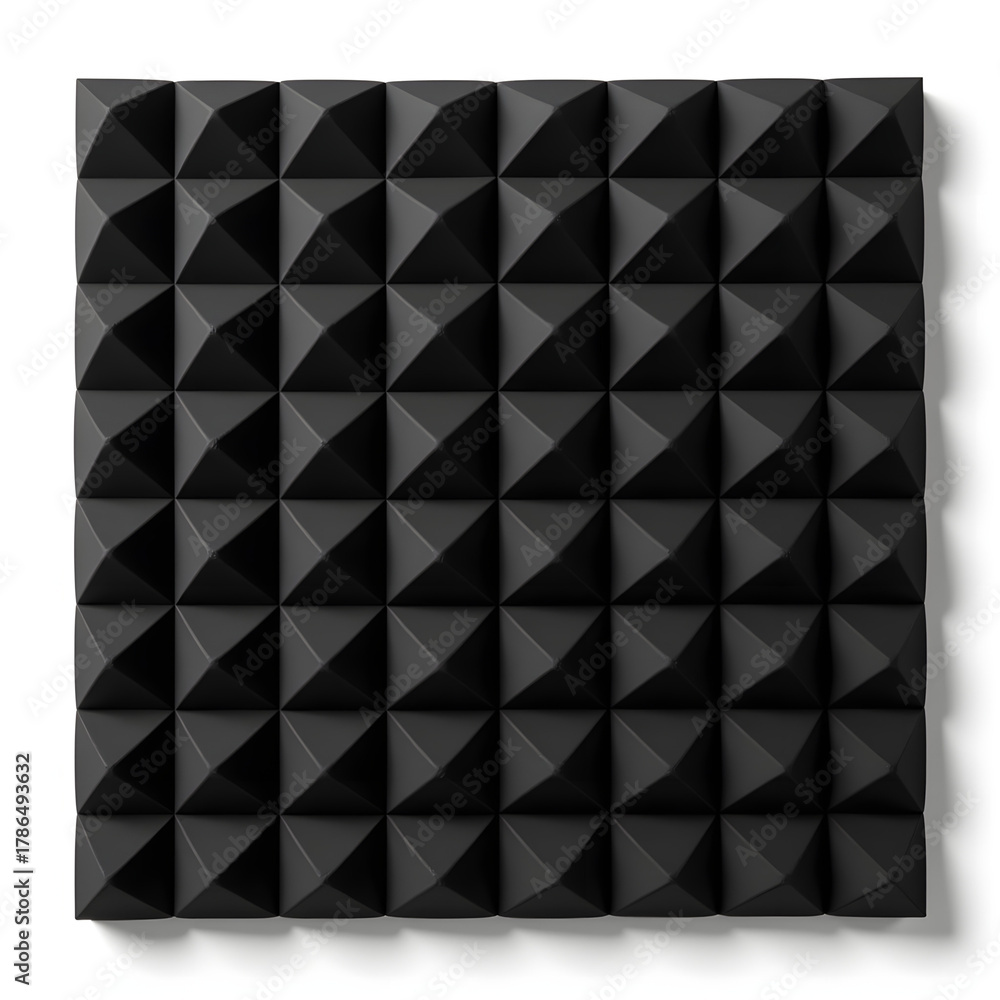 Obraz premium Realistic black acoustic foam panel with pyramid texture, sound absorption