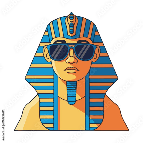 Cool Tutankhamun sporting sunglasses in modern design - add intrigue and style to your project with a fresh take on ancient Egypt, perfect for branding, posters, or social media promotions