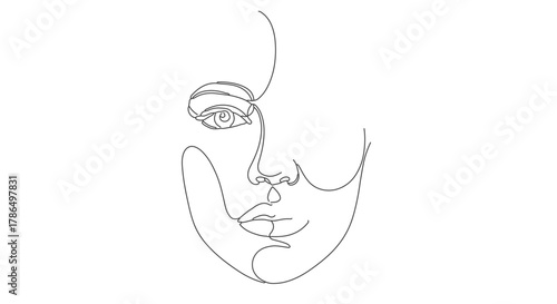 Elegant single continuous line art of a woman's face, a minimalist and modern interpretation of a one line drawing