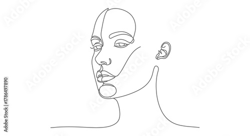 Continuous One Line Art A Single Continuous Line Drawing of a Woman's Face Expressing Emotion