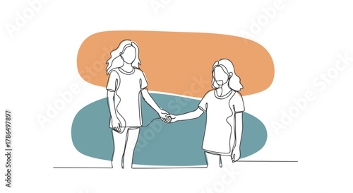 Single Line Continuous Art Illustration Two Friends Holding Hands in a One-Line Style