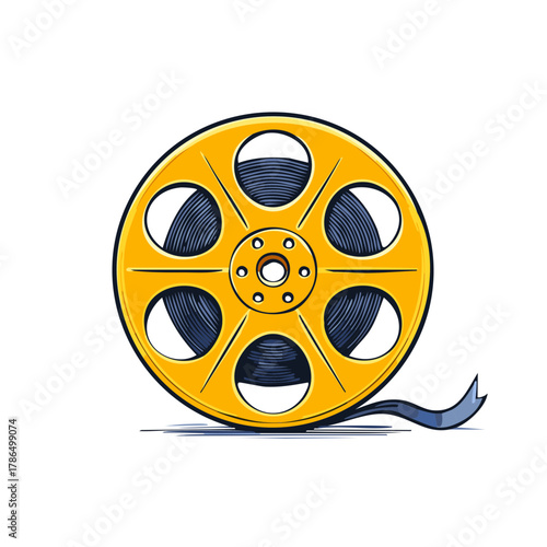 Vintage Film Reel with Unspooling Ribbon Nostalgic Cinema Element