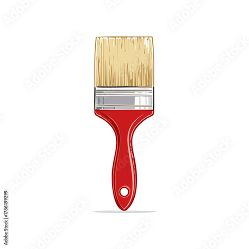 Clean Red Handled Paintbrush with Bristles Illustration