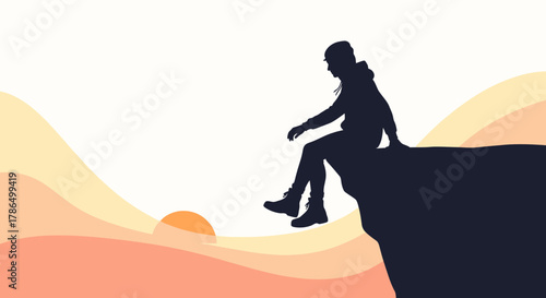 Silhouette Of Person Contemplating Sunset View From An Elevated Rocky Outcrop, New Perspective