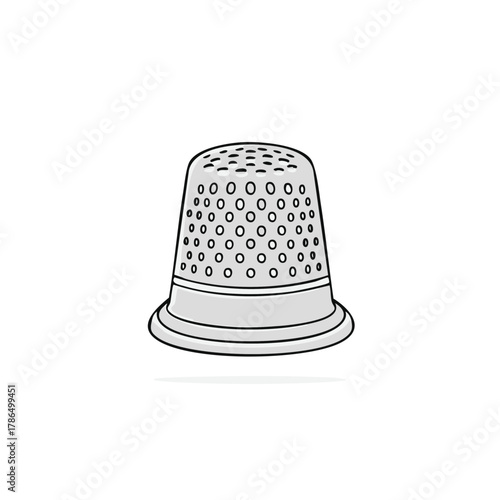 Stylized Illustration of a Silver Thimble with Dimpled Surface for Sewing and Crafting